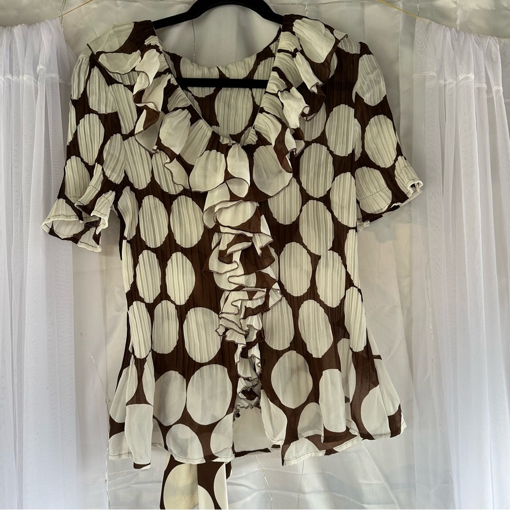 Vintage Sunny Leigh Ruffle Polka Dot Blouse